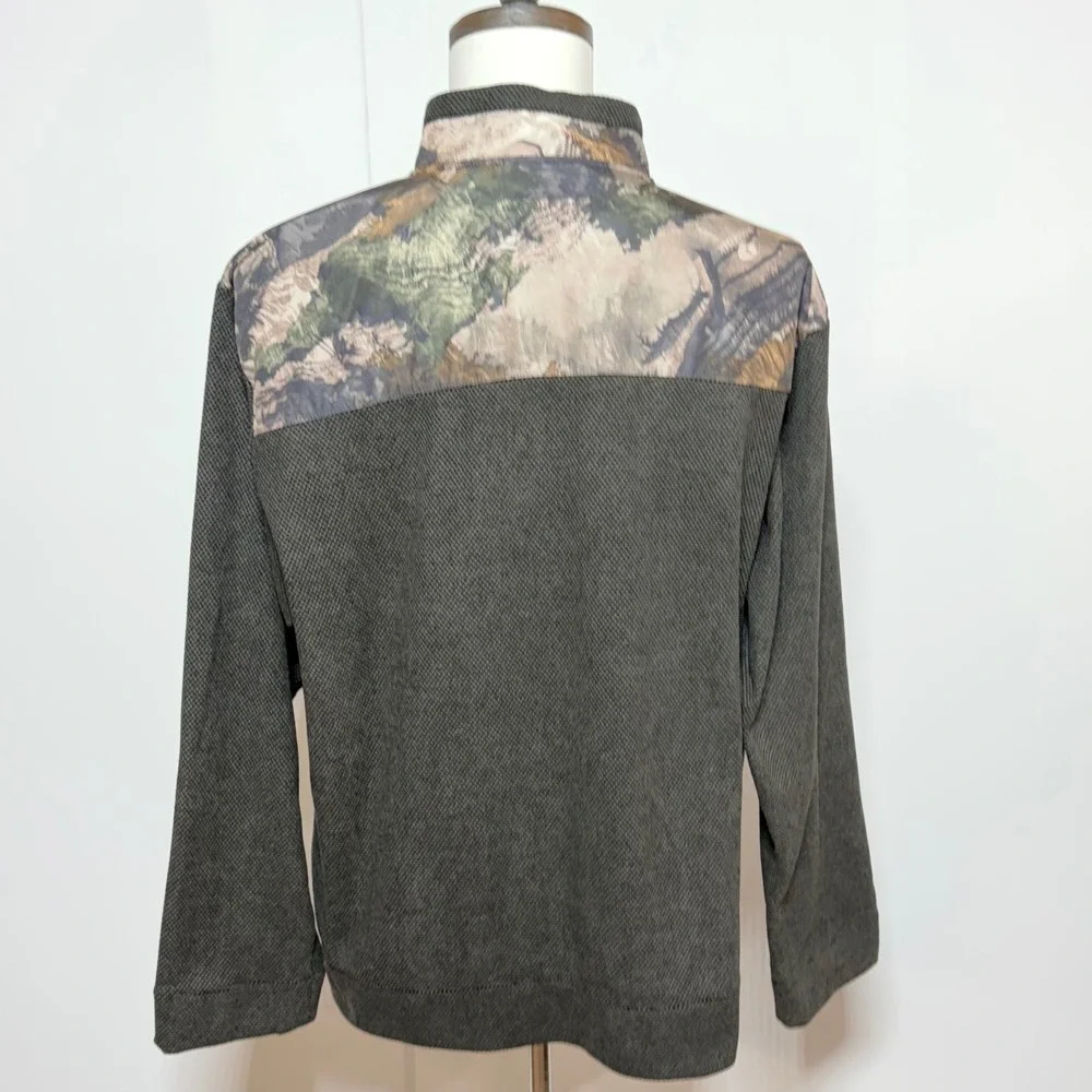 Mossy Oak 1/4 Zip Pullover Men XL Black Gray Camo Pocket Long Sleeve Hunting